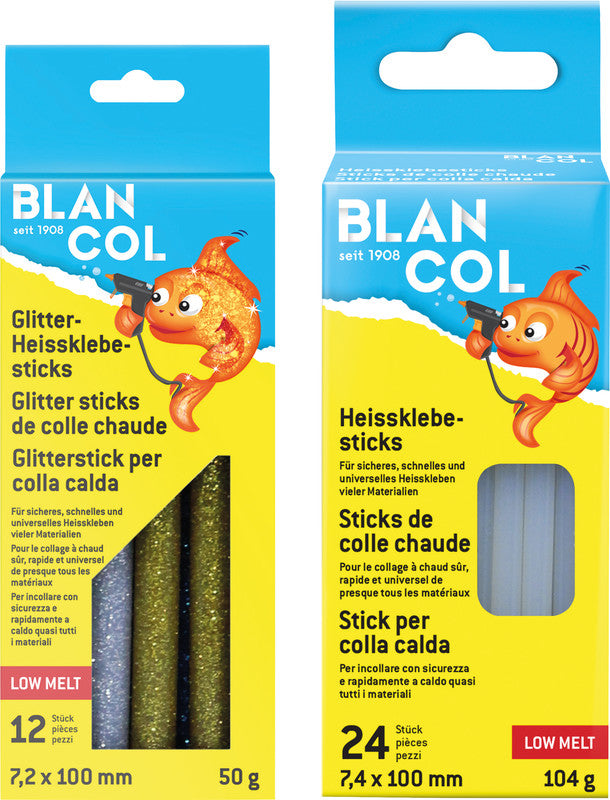 BLANCOL Heissklebepatronen Low Melt 105 °C – Ø 7,4 × 100 mm – 12 Stück – Weiss, geruchsarm