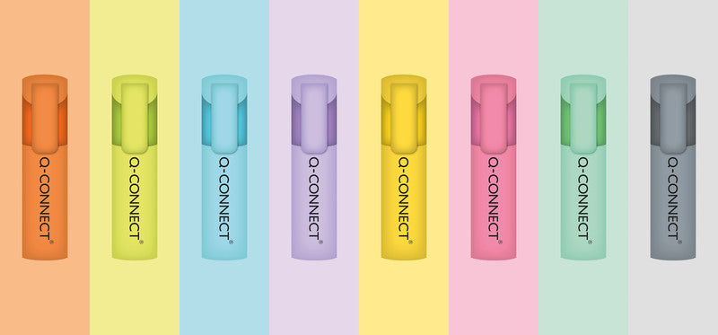 Q-connect Textmarker Desktop Set 8 Farben Pastell – Keilspitze, 1–5,2 mm