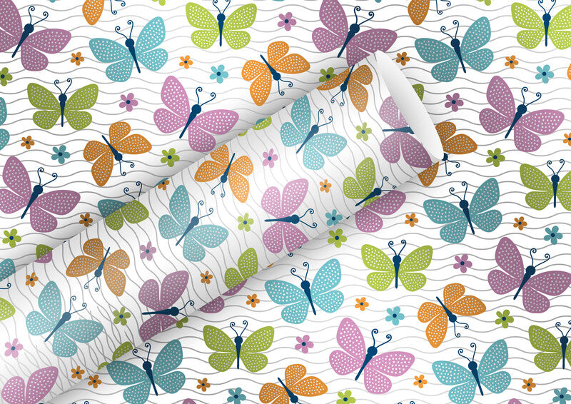 Braun + company Geschenkpapier-Rolle – Kleine Schmetterlinge, 70 cm × 1,5 m, 83 g/m²