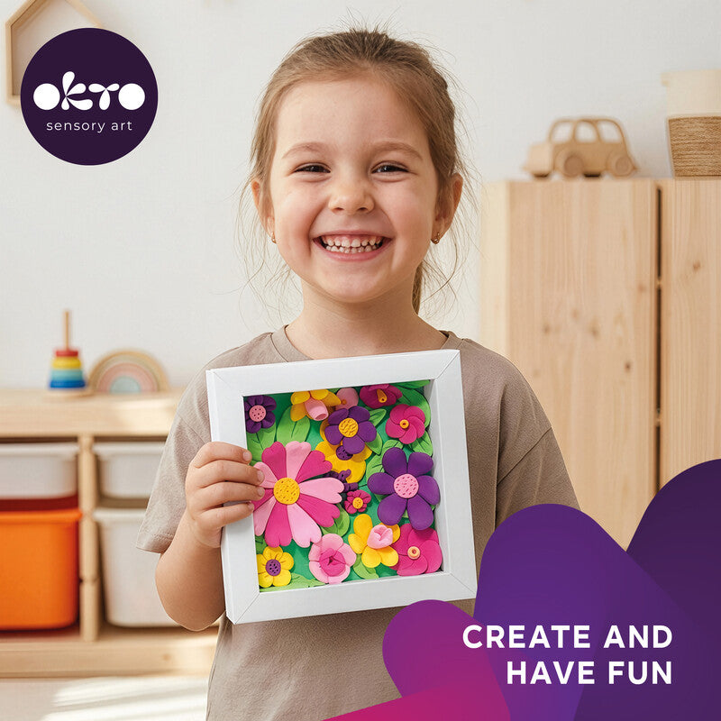 Okto sensory art 3D Kreativset – Knete-/Modelliermasse-Set Blumen – 15 × 15 cm – 8-teilig – ab 3 Jahren