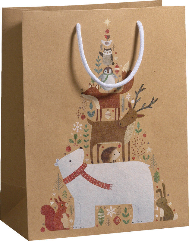 Zoewie Tragetasche – Animal Tree (Weihnachten) – Kraftpapier 190 g/m2, gedrehte Kordel – 260 × 335 × 135 mm