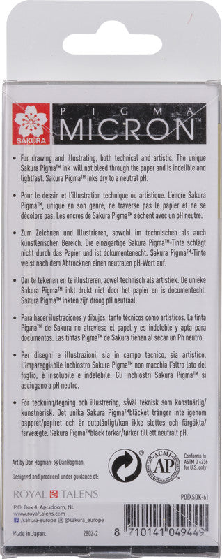 Sakura Pigma Micron Fineliner – 6er-Set – Schwarz – Wasserfest