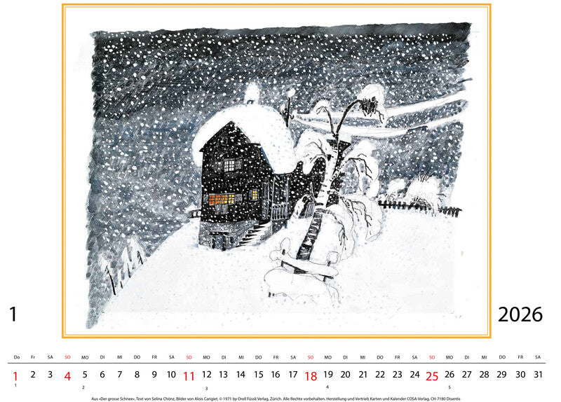 Cosa Kunstkalender Alois Carigiet 2027 – 47 × 36 cm – d – mit Kartonrückwand, mit Aufhänger