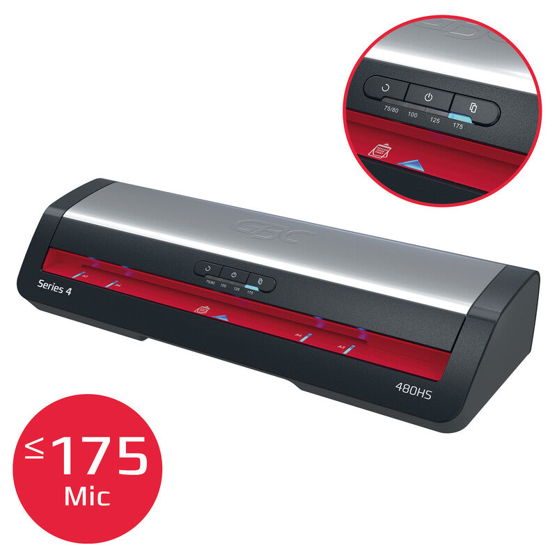 GBC 480HS Laminiergerät A3 – 4-Rollen, 75–125 µm, 1 Min. Aufheizzeit, 500 mm/min, Silber