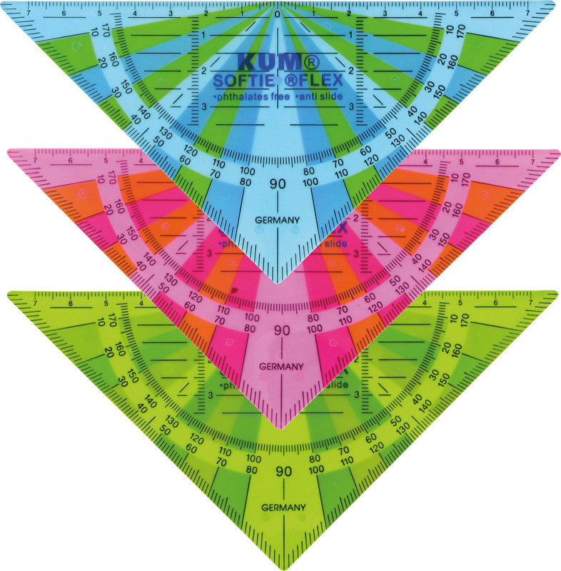 Kum Wandtafel-Geodreieck – 16 × 16 cm, Kunststoff, sortiert, Skalenfarbe schwarz