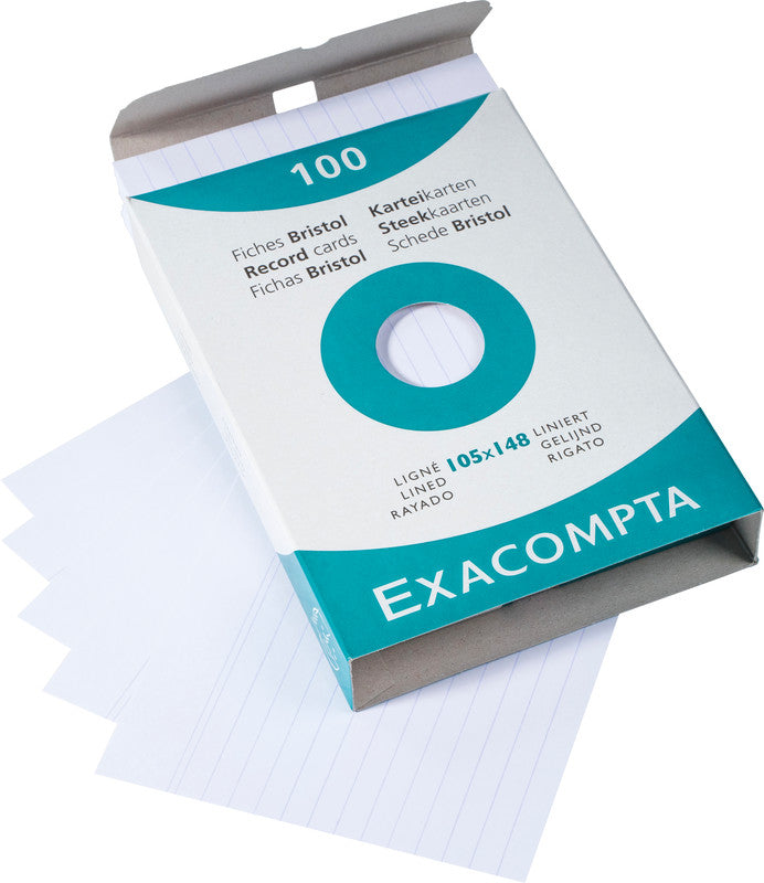 Exacompta Karteikarten A6 quer, liniert, weiss, 205 g/m², Karteikarton – 100 Stück