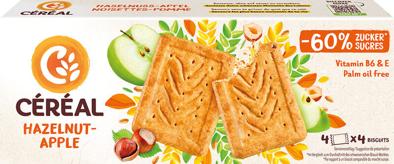 Céréal Gebäck – Haselnuss, Apfel, 4 Beutel × 4 Stück à 14,4 g (230 g)
