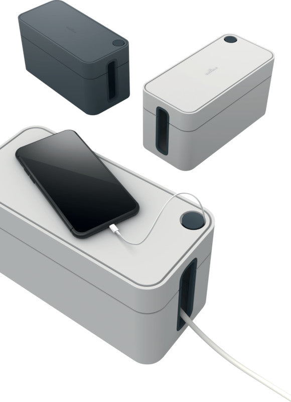 Durable Kabelbox – 246 × 128 mm, Kunststoff, Graphit, rutschfeste Gummifüsse, für 3fach-Steckdosenleiste