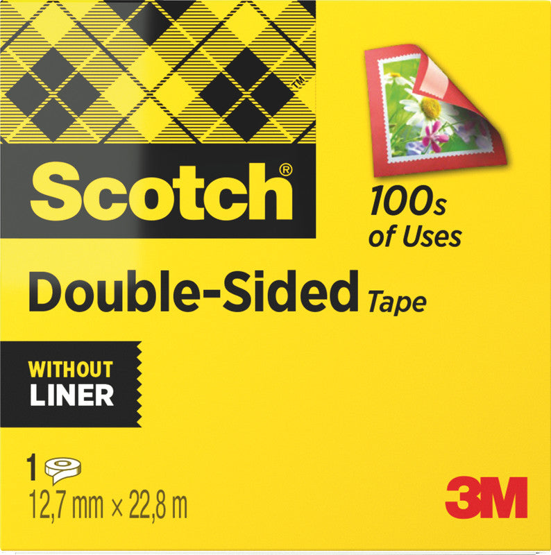 3M Scotch Doppelseitiges Klebeband 665 – permanent, klar, Zelluloseazetat, 12 mm × 23 m, Kern Ø 25 mm