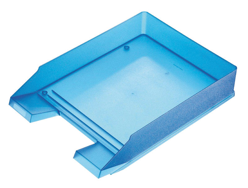 Helit Briefkorb – mit Griffausschnitt, mit Beschriftungsfeld, matt, blau transparent, B 245 × H 67 × T 347 mm