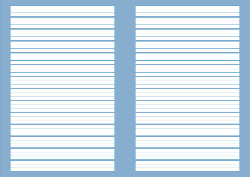 Schulheft – 220 × 175 mm – 2. Schreiblinie verstärkt, 3-Gassen-Schreibliniensystem, Blau, Blauer Engel