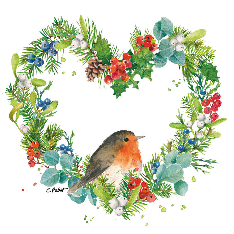 Ppd Servietten Robin Heart – 33 × 33 cm – 3-lagig, Tissue – 20 Stk., FSC