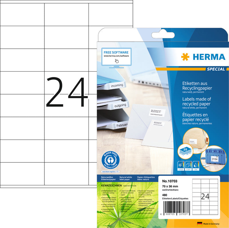 HERMA Druckeretiketten, 25 mm × 10 mm, naturweiss, Altpapier, permanent, 20 Blatt
