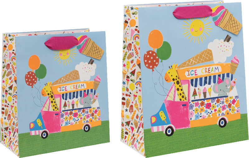 Glick Geschenktasche 'Ice Cream Van' – 20 × 10 × 22,5 cm, Papier, mit Satinband, mehrfarbig