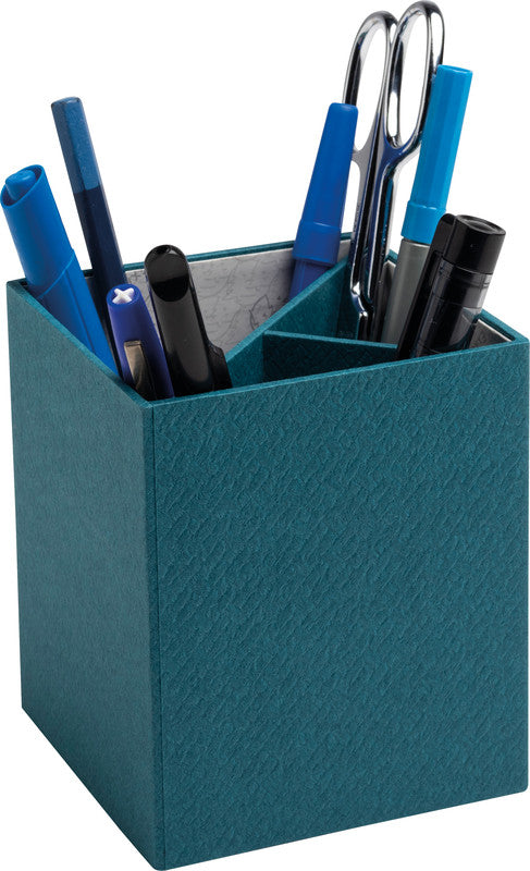 Exacompta OfficeByMe 67603E Stifteköcher – 3 Fächer, Blau, Karton, B 90 × H 110 × T 90 mm