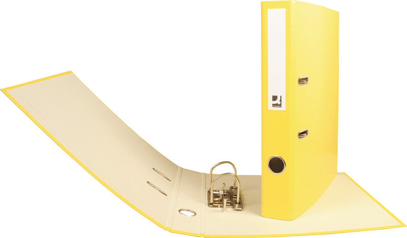 Q-connect Zeigebuch – A4 Hochformat – 2-Ring Hebelmechanik, 40 mm Rücken – Gelb, Karton, mit Niederhalter, FSC
