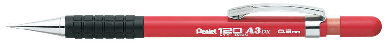 Pentel 120 A3 DX Druckbleistift – 0,3 mm, rot, starres 4 mm Führungsröhrchen