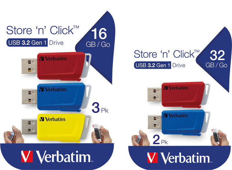 Verbatim Store 'n' Click USB-Stick – 16 GB, USB 3.2, 3er-Pack