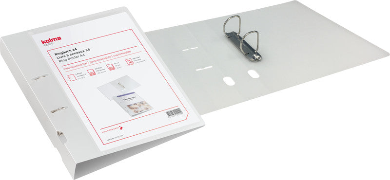 Kolma Ordner Vario – A4 hoch – 2-Ring Bügelmechanik, Ø 40 mm, Rücken 49 mm – transparent, mit Sichttasche