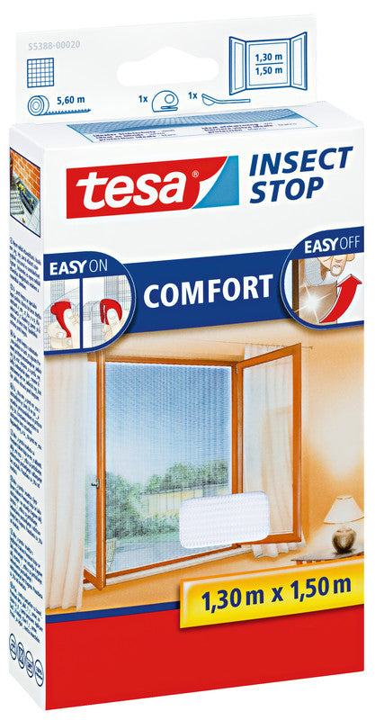 tesa Fliegengitter, faltbar – für Fenster – 130 × 150 cm – Weiss