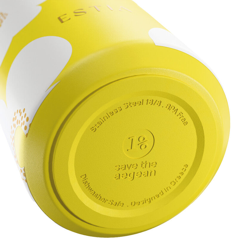 Estia Flow Isolierflasche 500 ml – Doppelwandig 12 h Heiss/24 h Kalt, Edelstahl, Schraubdeckel, Yellow Daisy