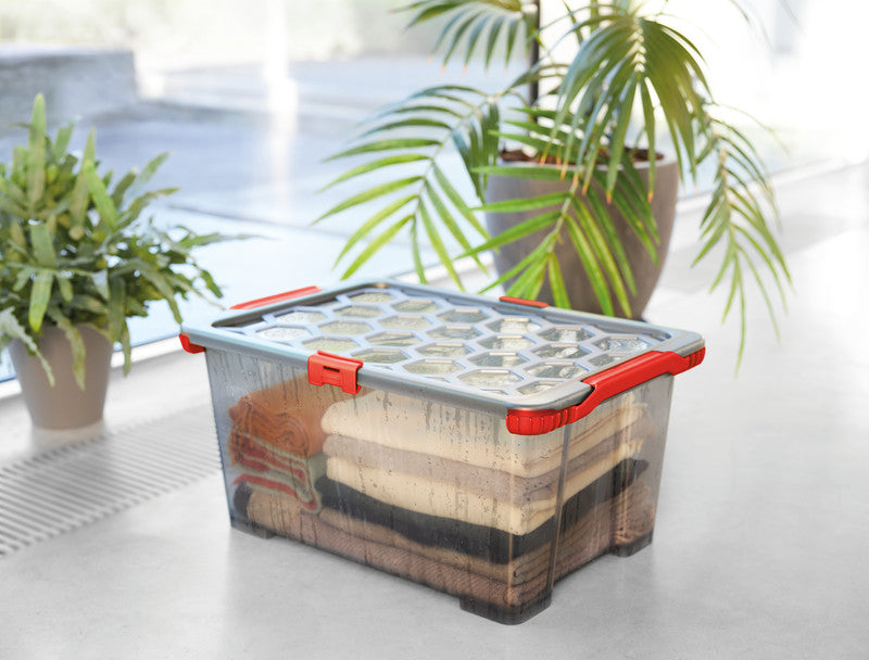 Rotho Aufbewahrungsbox Evo Total Protection – Kunststoff, Anthrazit/Rot, 59 × 41,2 × 39,5 cm