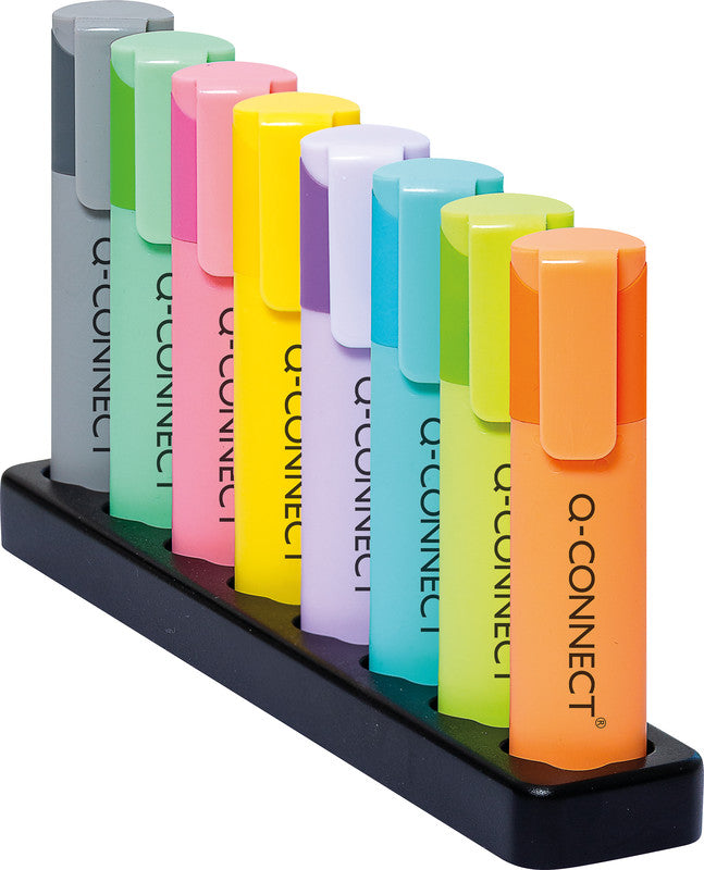 Q-connect Textmarker Desktop Set 8 Farben Pastell – Keilspitze, 1–5,2 mm
