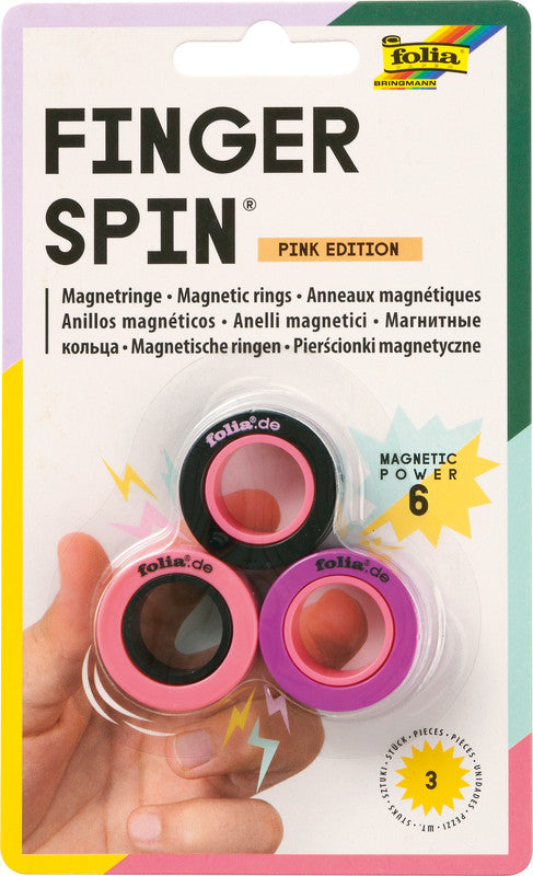 Folia Finger Spin Fidget-Spielzeug – 3 Stück, Kunststoff, Pink