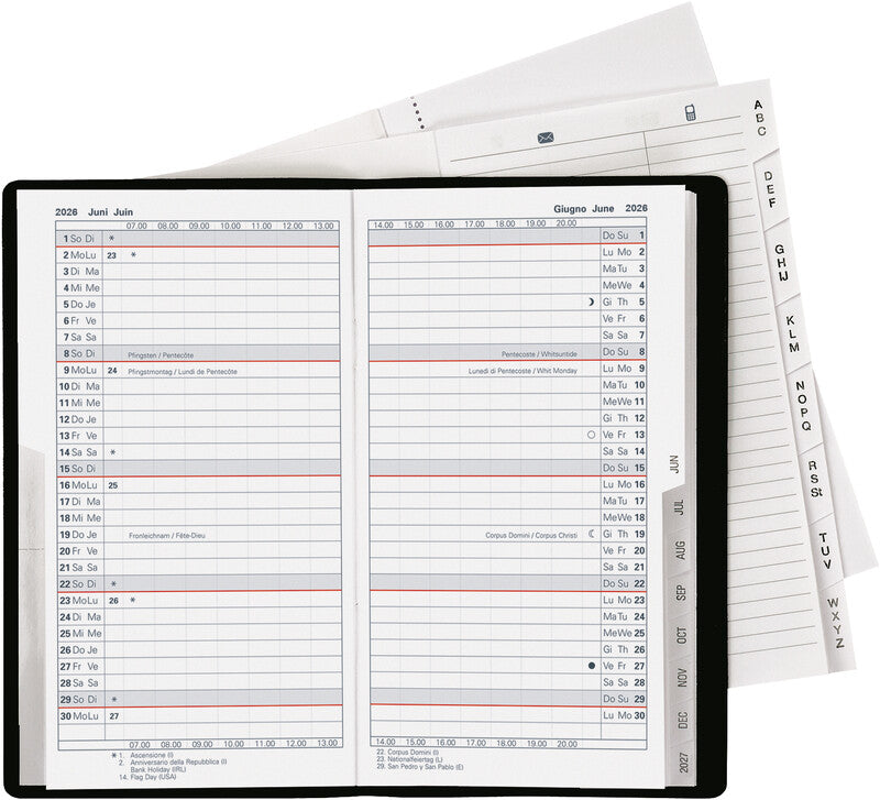 Biella Luzern Agenda – 1 Monat/2 Seiten, geheftet, 8,7 × 15,3 cm, 15 Monate Okt–Dez, 2026, schwarz, FSC