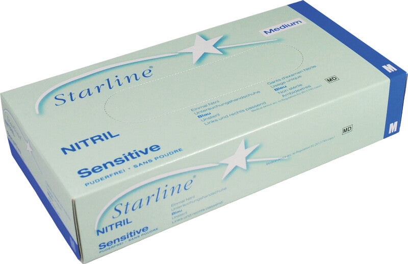 StarLine Einweghandschuhe Nitril, Medical Sensitive – M, 100 Stück – Blau, puder- und latexfrei