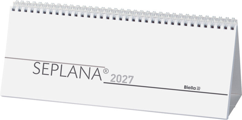 Biella Seplana Wochenplaner – 1 Woche/2 Seiten, Spiralbindung, 29,8 × 11,7 cm, Jan–Dez 2026, mit Ständer, FSC