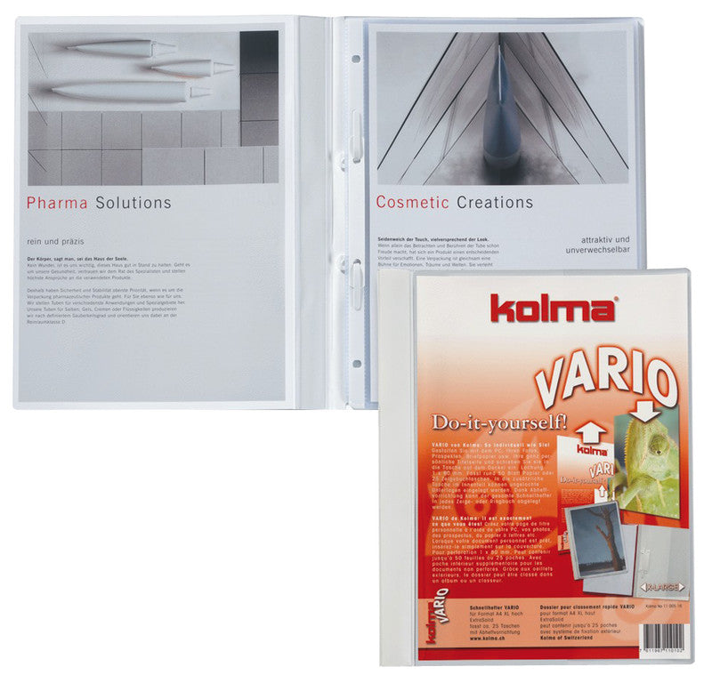 Kolma Schnellhefter Vario XL mit Zusatztasche – A4, PP, weiss, integrierte Abheftvorrichtung, Sichttasche