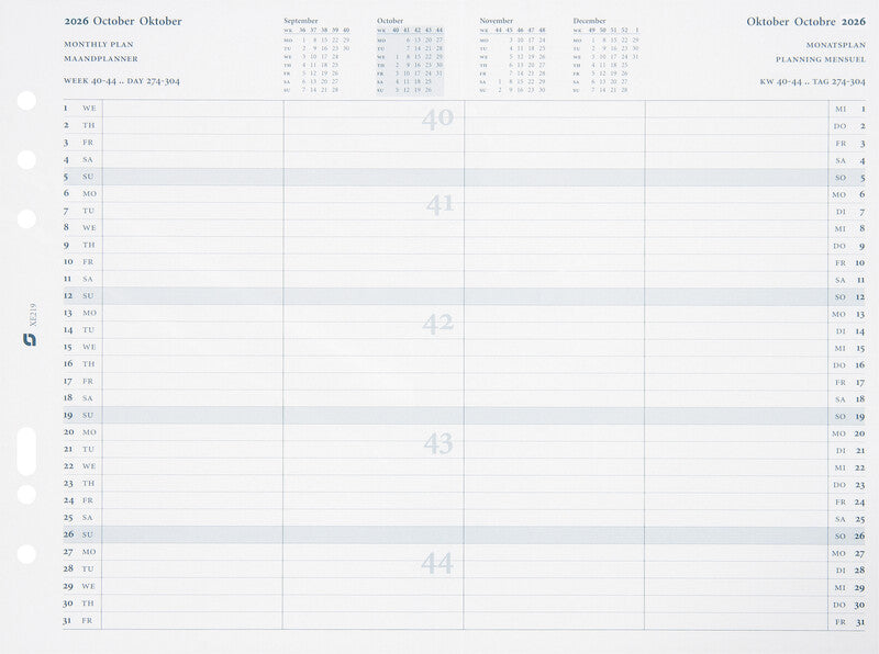 Succes A5 Jahresinhalt Kalender-Einlage – 1 Monat/1 Seite, 6-fach, A5, 2026
