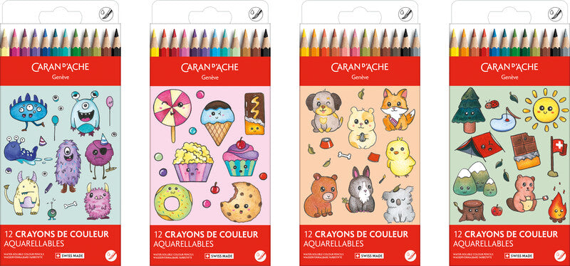 Caran d-Ache Caran d’Ache Swisscolor Aquarelle Aquarellfarbstifte – 12 Farben, lichtecht, Ø 2,8 mm, Karton
