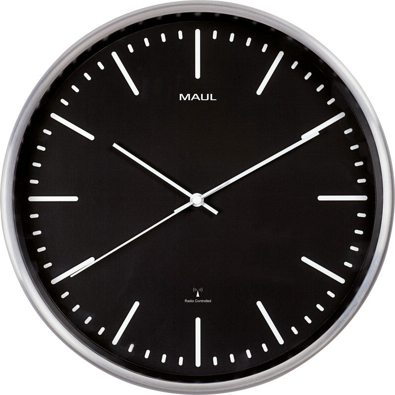 MAUL Wanduhr fly – Funk – Ø 30,5 cm, schwarz, Aluminium