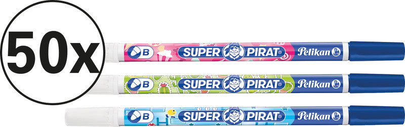 Pelikan Super Pirat Tintenlöscher – breit, blau, für Linkshänder, Packung, 50 Stk.