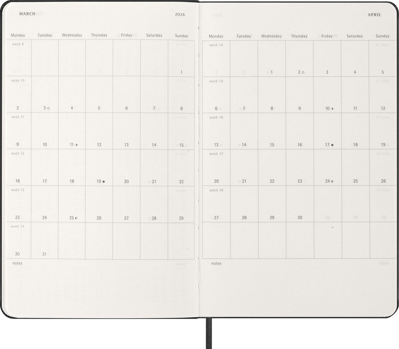Moleskine Wochenagenda – 1 Woche pro Seite, gebunden, 13 × 21 cm, 2026