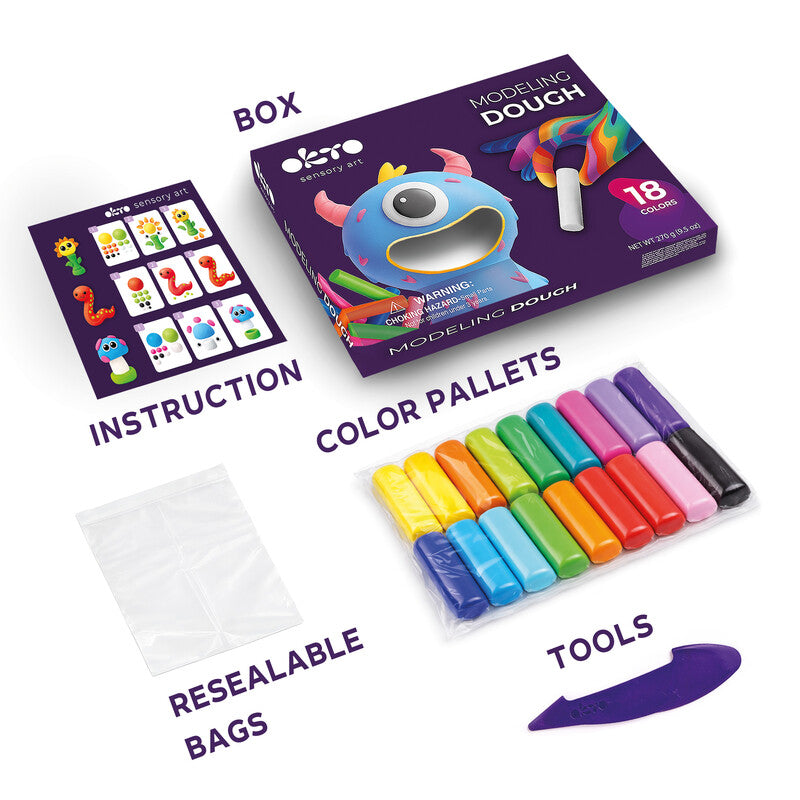 Okto sensory art Modelliermasse-Set – 18 × 35 g – lufthärtend – ab 3 Jahren