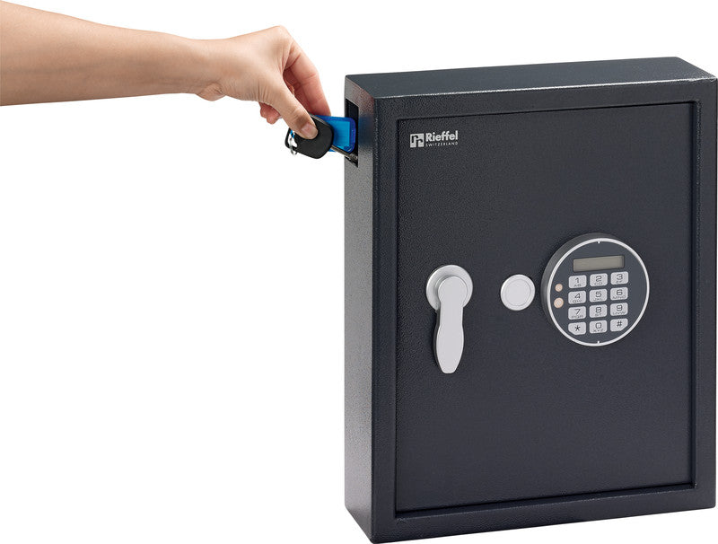 Rieffel Schlüsselkasten VT-ST SE, 100 Haken, Elektronikschloss, mit Einwurf, Notöffnung, Stahl, Dunkelgrau