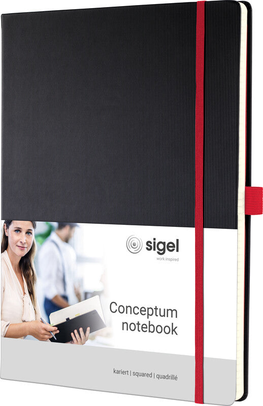 Sigel Notizbuch A4, kariert, Fadenheftung, 194 Seiten, 80 g/m² – schwarz