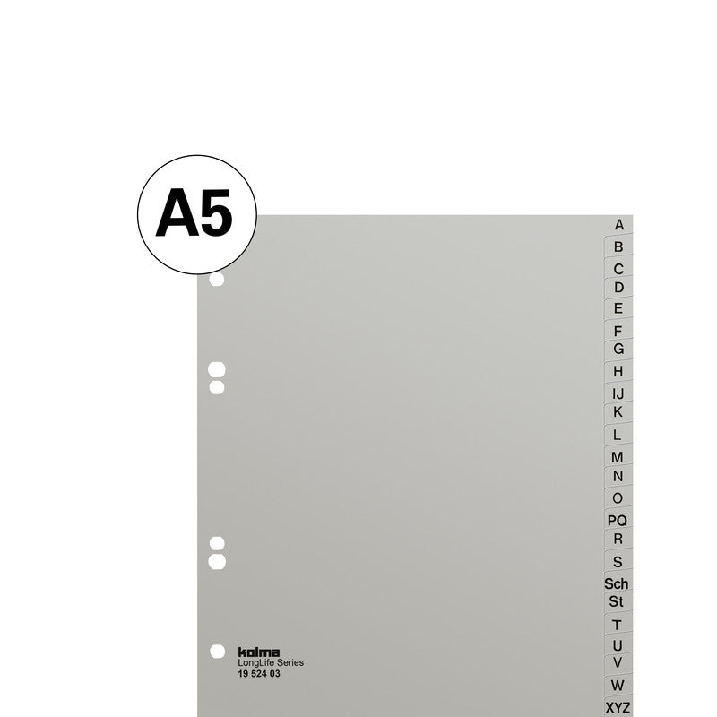 Kolma Register – Vollformat überbreit, 24-teilig, PVC, grau, 4-fach ovale Lochung, für Zeigebuchtaschen
