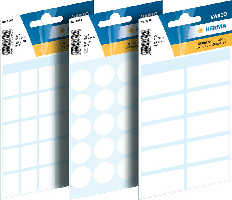 HERMA Vario Schuletiketten – 26×40 mm, Abgerundete Ecken, 40 Stück, 5 Bögen, Papier, Permanent Haftend