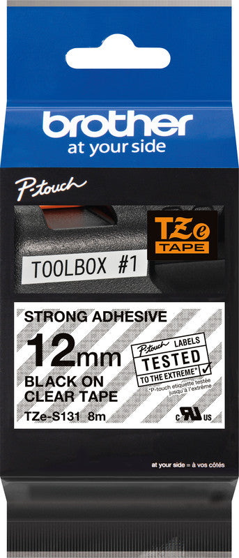 Brother Schriftband – 12 mm × 8 m, transparent, schwarz, TZe
