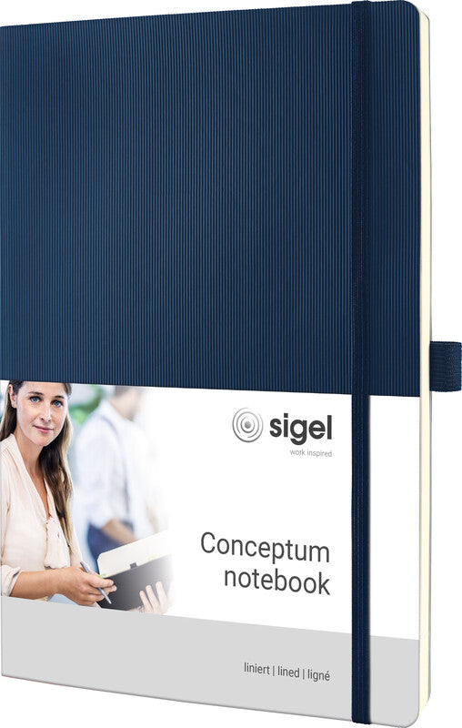 Sigel Notizbuch Conceptum, A4, liniert, Fadenheftung, Softcover, 194 Seiten, 80 g/m² – Dunkelblau