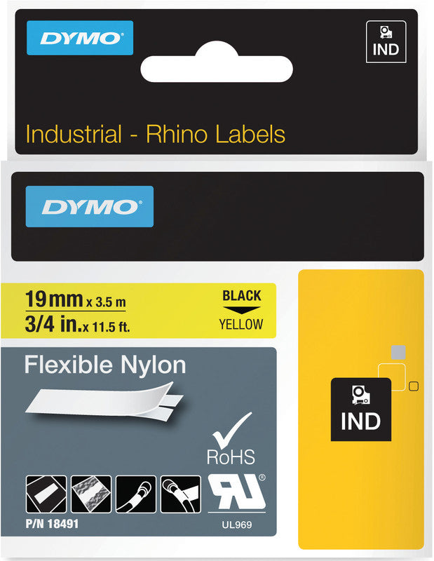 DYMO Textilband – 19 mm × 3,5 m, gelb, schwarz – für DYMO Rhino: 3000, 4200, 5000 und andere