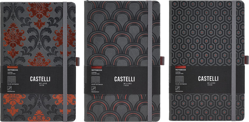 Castelli Notizbuch – A5 – Liniert – 192 Seiten – 80 g/m² – Gebunden, Gummiband, Stiftschlaufe – Mehrfarbig
