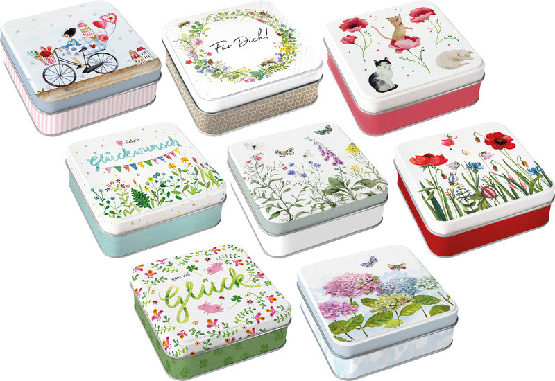 Grätz verlag Geschenkbox – Mohnwiese – Metall, lebensmittelecht – für kleine Geschenke – 105 × 35 × 105 mm