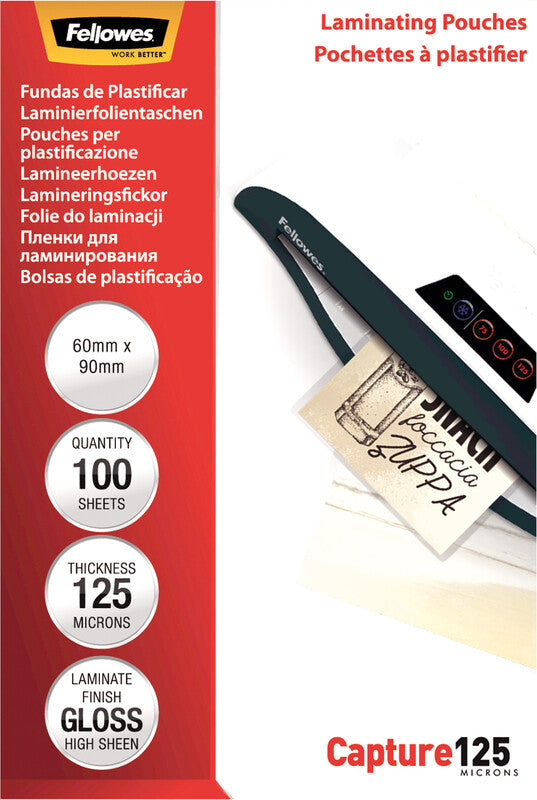 Fellowes Laminierfolien 60 × 90 mm – 125 µm, glänzend, 100 Stück