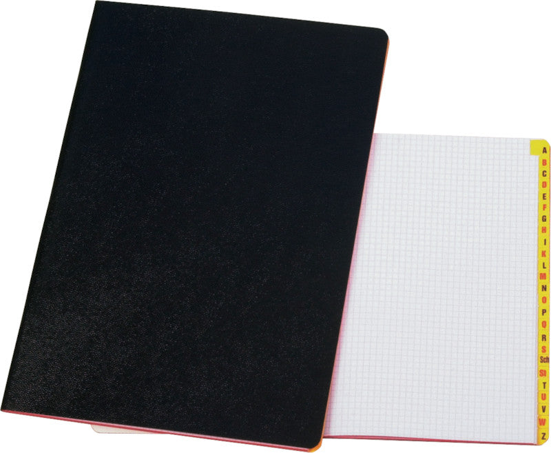 Ingold-biwa Wachstuchheft, Register A–Z, A5, kariert 4 mm, Klammerheftung, 144 Seiten, 80 g/m² – Schwarz
