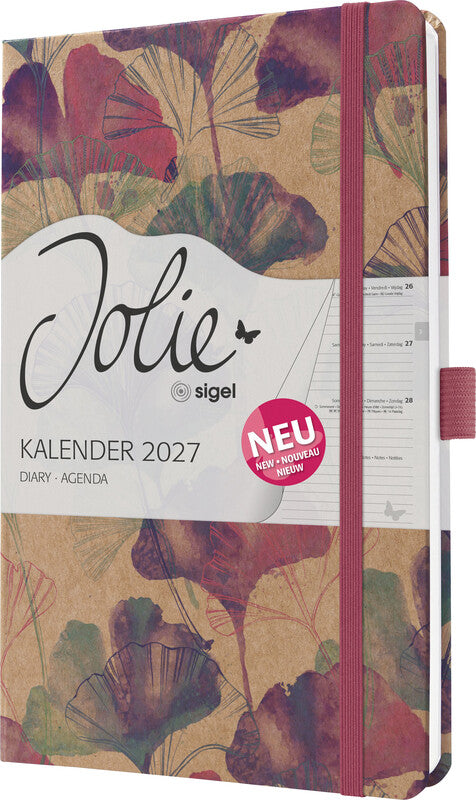 Sigel JOLIE Pure Agenda – 1 Woche/2 Seiten, gebunden, A5, 2027, mehrsprachig, Sunlight Ginkgo, FSC
